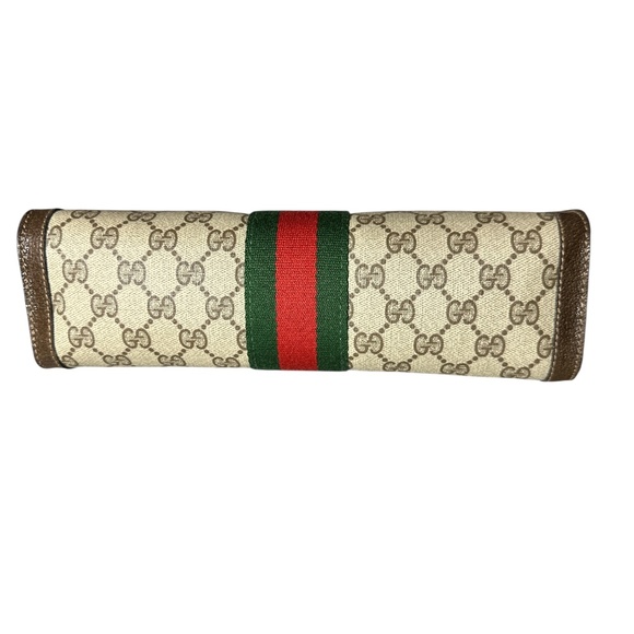 Authentic Vintage Gucci GG Brown & Beige Sherry Line Green/Red Clutch Bag - Picture 7 of 11